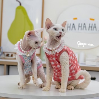 GINGERAIN ເສື້ອຜ້າແມວບໍ່ມີຂົນ Sphynx ຝ້າຍເຍຍລະມັນ Breathable ເສື້ອຍືດຄໍ doll ງາມຫວານ