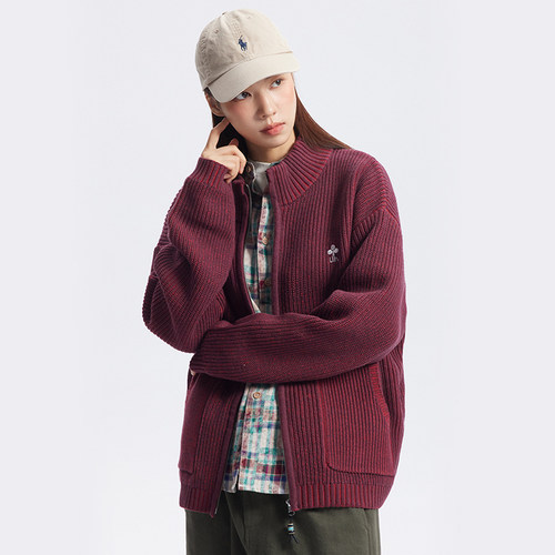 UHUZZ 24AW基础立领针织毛衣外套拉链针织衫复古休闲上衣开衫女 - 图1