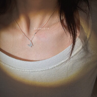 精雕窗花工艺纯银精致蝴蝶项链女