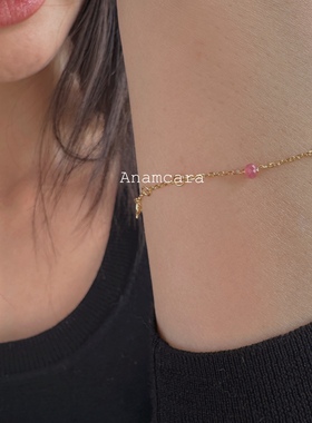 纯银镀金天然红宝石米珠手作手链