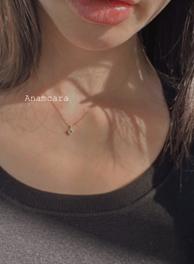 日系银镀K金天然石双面闪钻项链