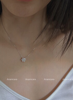 银镀白金莫桑钻雪花简约高级项链