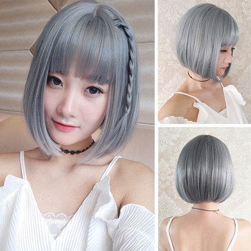 甜美风BOBO短发假发女齐刘海日常时尚波波头高温丝自然透气全头套 - 图1