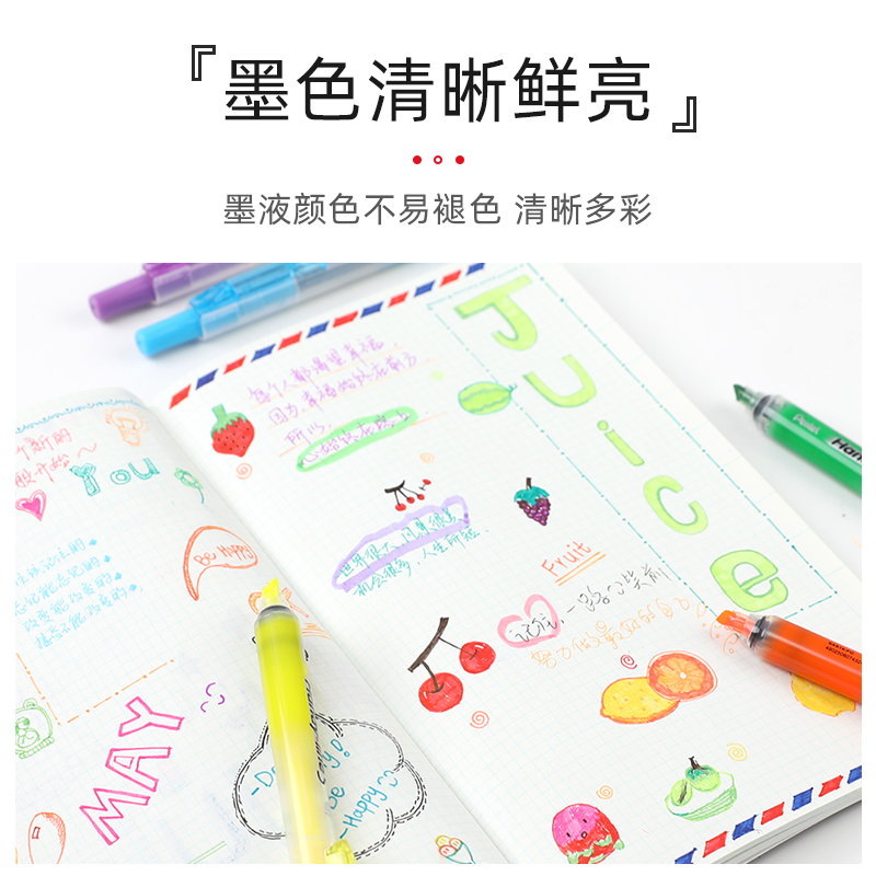 日本Pentel派通SXS15按动彩色荧光笔学生可换替芯记号笔标记重点 - 图1