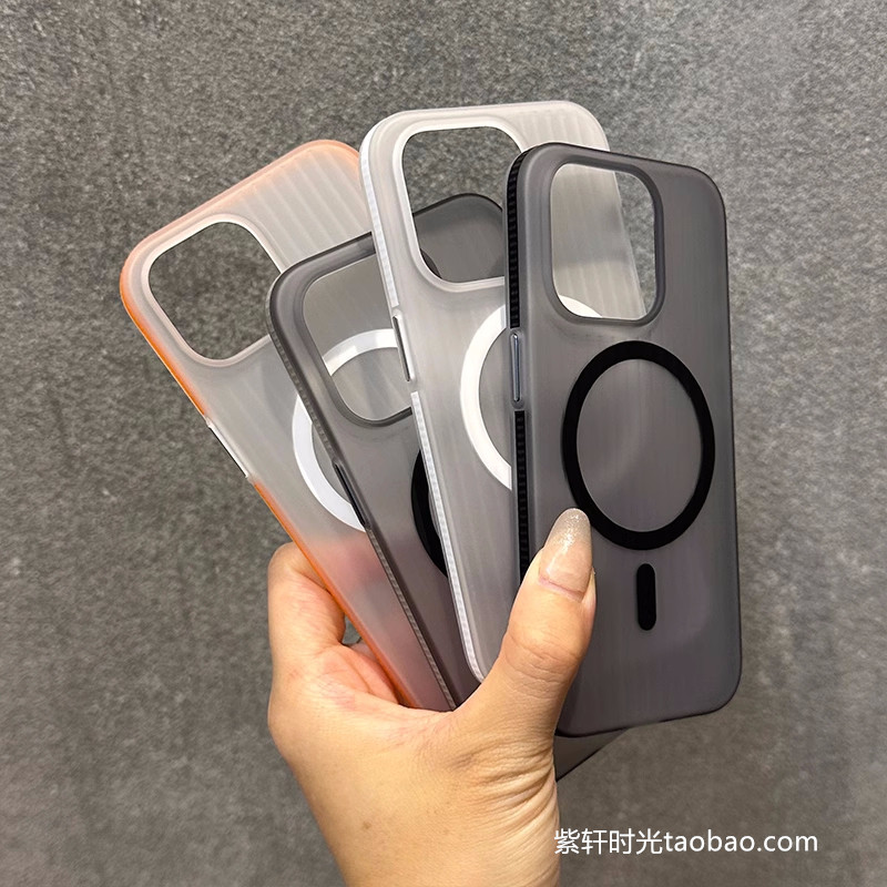 亮橙色侧边防滑条纹适用oppo一加13T手机壳FindX8s雾面瓦楞磁吸magsafe半透磨砂防指纹无线充电硬壳高级男女