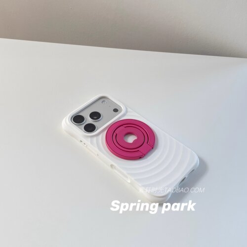 韩系ins风玫红色双面磁吸三折叠支架适用苹果17promax手机壳iPhone17pro波漾液态硅胶16pro白色耐脏15/14防摔 - 图0