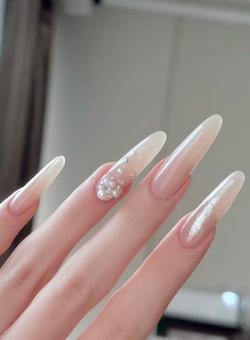 优雅冰花裸色手工穿戴甲纯欲时尚