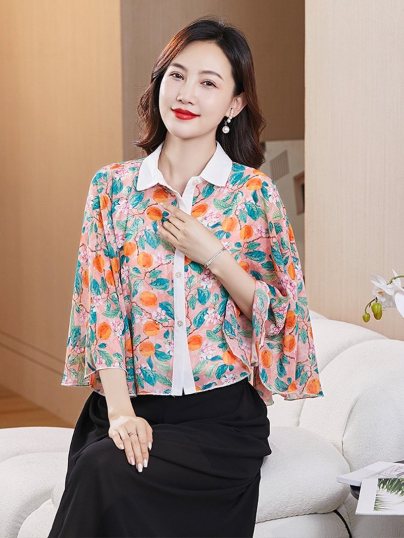 夏季新款斗篷外套妈妈装短款外套系扣开衫外搭披肩雪纺印花防晒衣,淘宝优惠券,粉丝福利购,淘宝优惠卷