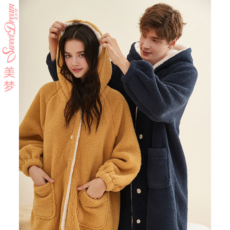 美梦秋冬新款加厚珊瑚绒睡袍情侣睡衣连帽冬天男女士法兰绒家居服,淘宝优惠券,粉丝福利购,淘宝优惠卷