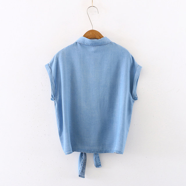 2020 Xia Sen Square Neck Knotted Tencel Denim Waistcoat