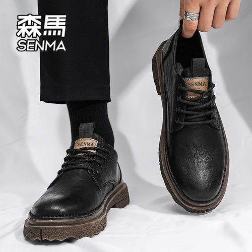 森马男鞋2025新款冬季复古百搭英伦风男士上班商务正装休闲皮鞋W - 图0