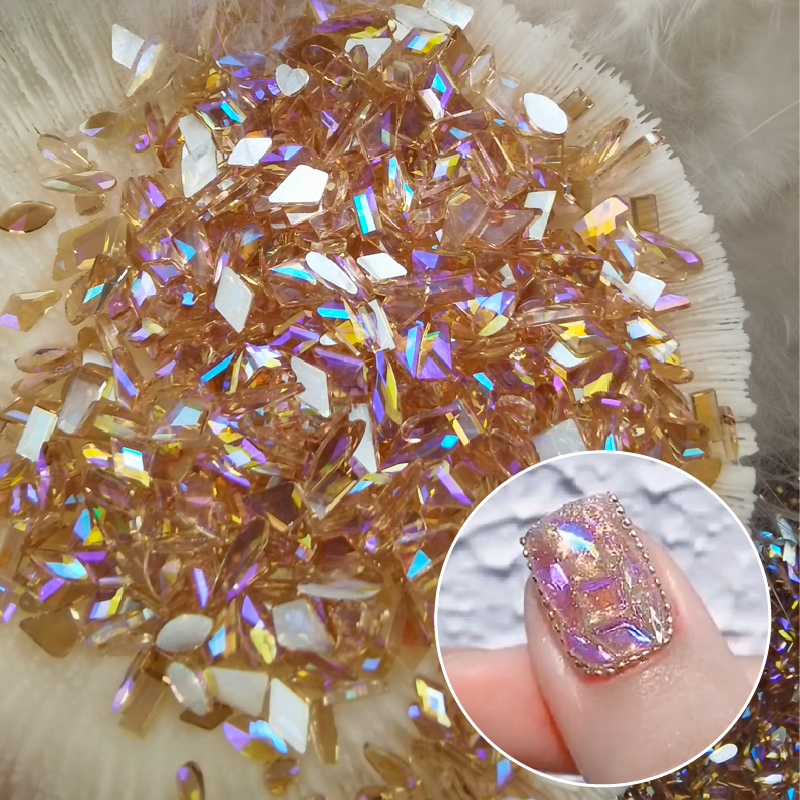 网红极光冰透香槟幻彩异型钻 美甲平底异形闪钻指尖混装饰品100颗,淘宝优惠券,粉丝福利购,淘宝优惠卷