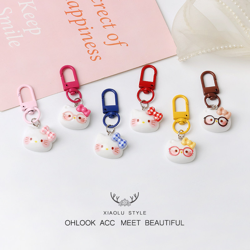卡通眼镜KT蝴蝶结猫咪钥匙扣小礼品甜美日系挂件闺蜜礼物挂饰品挂,淘宝优惠券,粉丝福利购,淘宝优惠卷