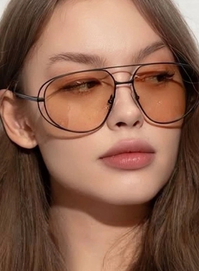 复古小众椭圆双梁防紫外线太阳镜