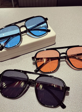 紫色防晒飞行员式痞帅男女茶眼镜