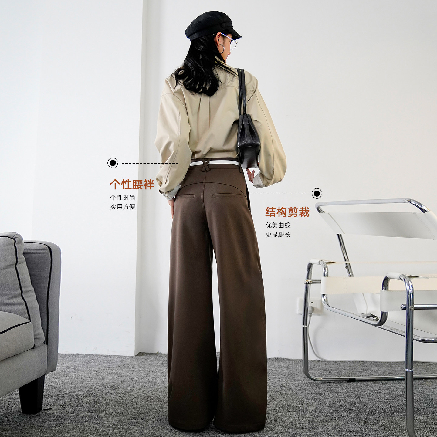 高腰弯刀阔腿裤女春秋复古老钱风宽松垂感百搭显瘦休闲裤直筒长裤,淘宝优惠券,粉丝福利购,淘宝优惠卷