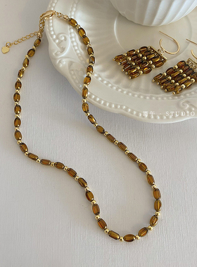 酒午焦糖琉璃项链毛衣链