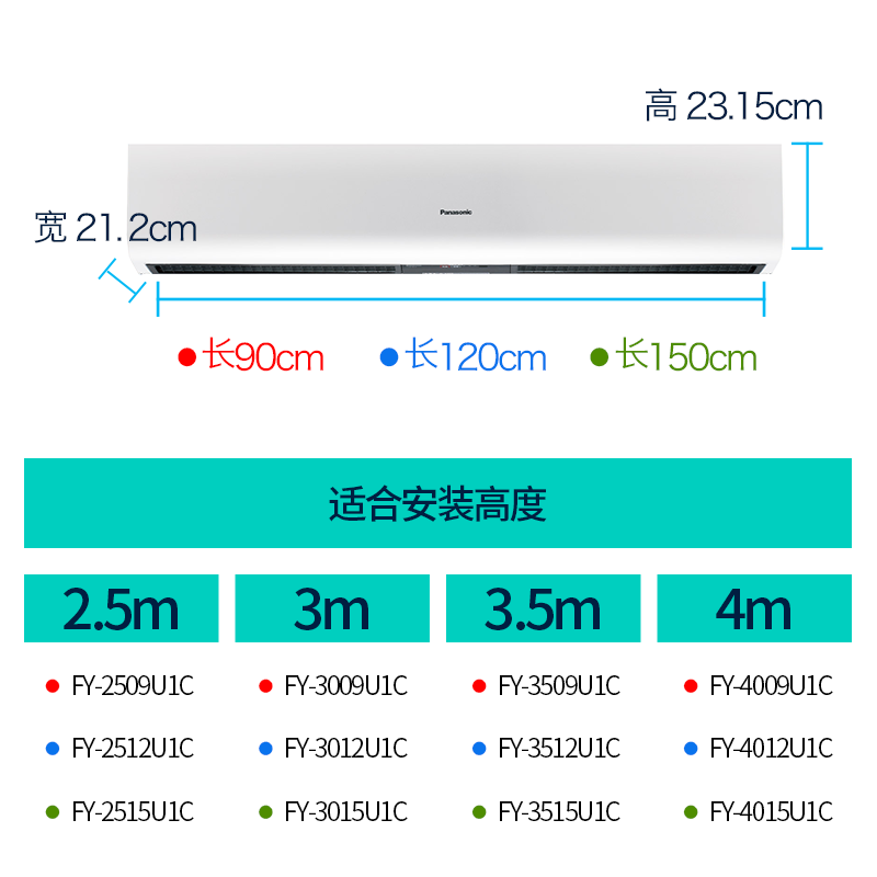 松下商用壁挂式静音风幕机FY-2509U1C长0.9米高度2.5米自然风帘机 - 图1