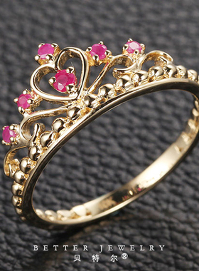 纯银红宝石小皇冠时尚个性风尾戒