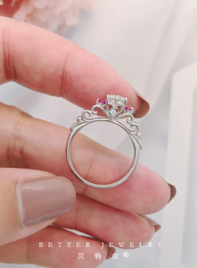 心形花纹莫桑原创设计风戒指定制