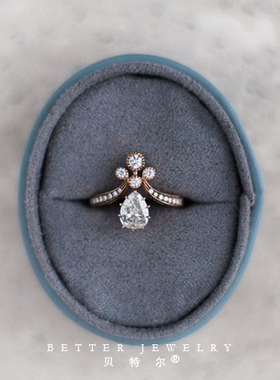 水滴形加冕纯银复古做旧婚戒