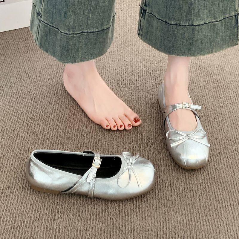 法式绝美银色平底单鞋女2026新款夏季配裙子玛丽珍鞋芭蕾风豆豆鞋,淘宝优惠券,粉丝福利购,淘宝优惠卷