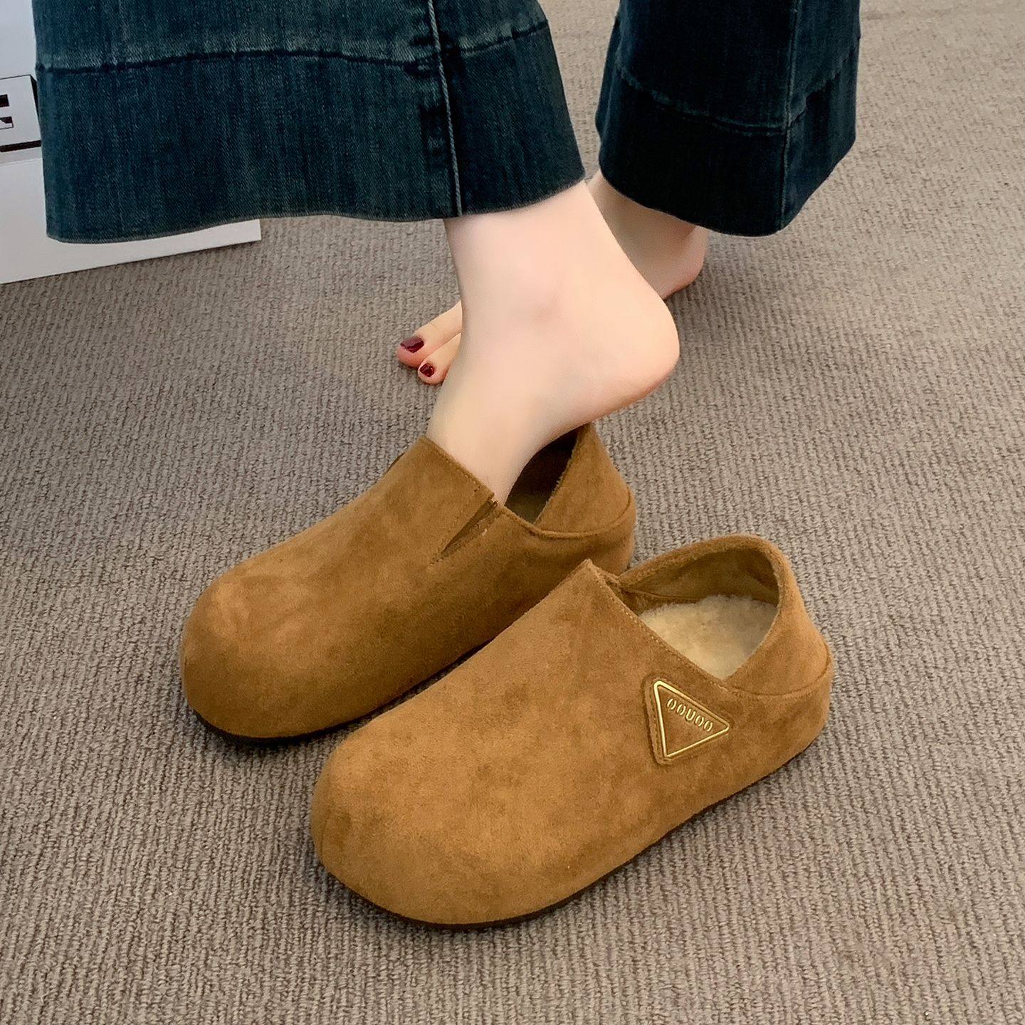 厚底勃肯鞋女2025新款秋冬加绒软底一脚蹬豆豆鞋两穿不累脚孕妇鞋,淘宝优惠券,粉丝福利购,淘宝优惠卷