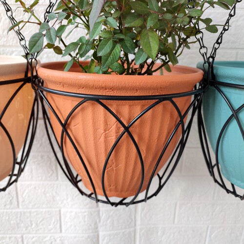 大号加厚欧式树脂花盆配铁艺吊篮室内绿萝吊盆户外绿植花卉垂吊盆-图1