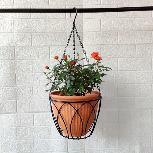 大号加厚欧式树脂花盆配铁艺吊篮室内绿萝吊盆户外绿植花卉垂吊盆-图0