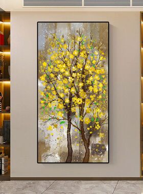 金色招财树家用玄关画自粘装饰画