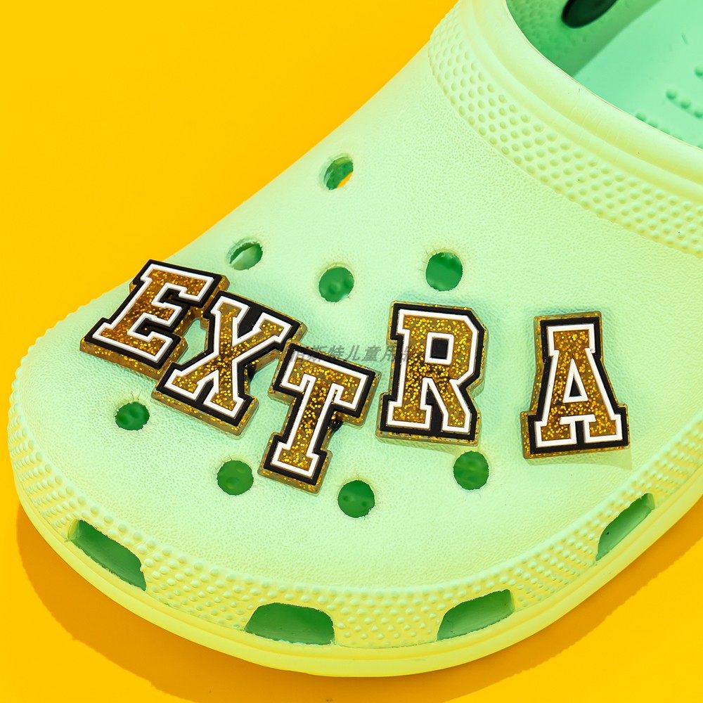 金粉字母洞洞鞋花卡通crocs鞋扣拖鞋花扣装饰品可拆卸配件小礼品,淘宝优惠券,粉丝福利购,淘宝优惠卷