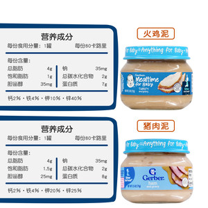 美国进口GERBER嘉宝婴幼儿宝宝肉泥牛肉猪肉鸡肉火鸡含铁锌四罐组