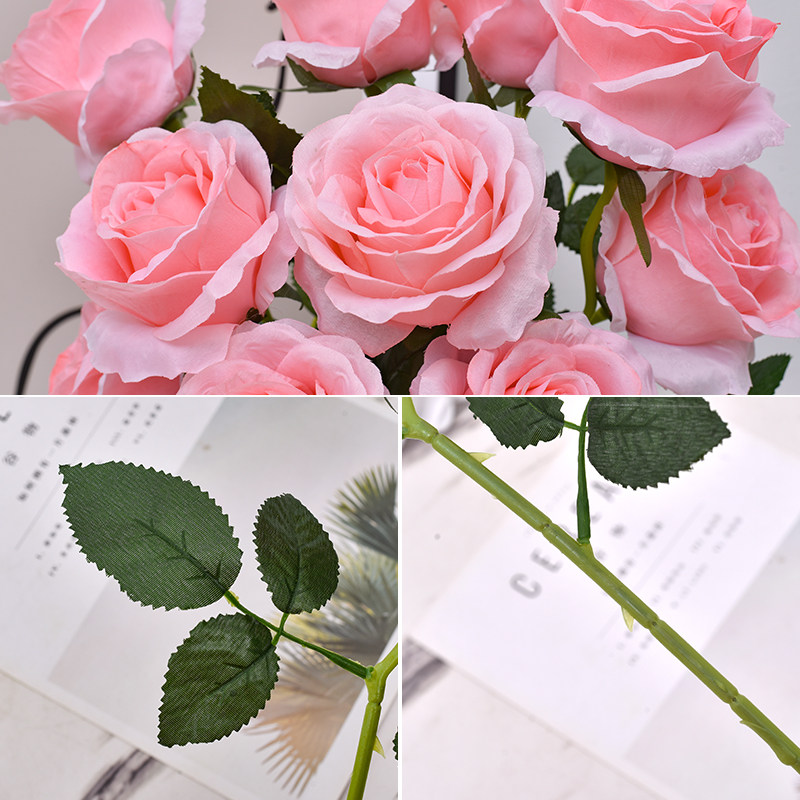 玫瑰花仿真花情人节塑料假花装饰家居摆件插花瓶干花枝摆设把花束