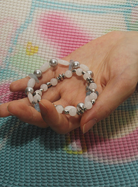 Amotional淡人手链玉石不锈钢手链手饰女细款原创小众冷淡风叠戴