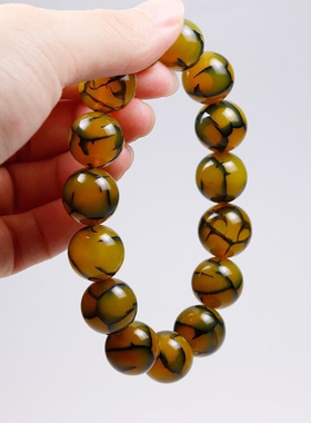 天珠手串天然玉石龙纹黄玛瑙玉髓男女玉珠手链西藏文玩佛珠天眼