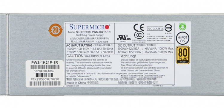 超微PWS-1K21P-1R 1200W 服务器冗余电源 Supermicro 1U - 图1