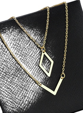 跨境外贸欧美风走创意夸张个性时尚跨境新款创意几何v字菱形项链2