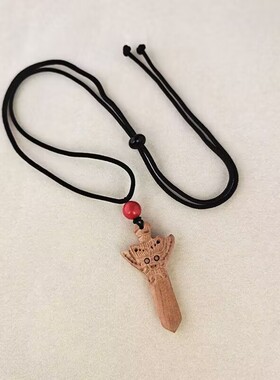 手工雕刻纯桃木剑吊坠项链男女通用百搭随身携带红朱砂圆珠挂件