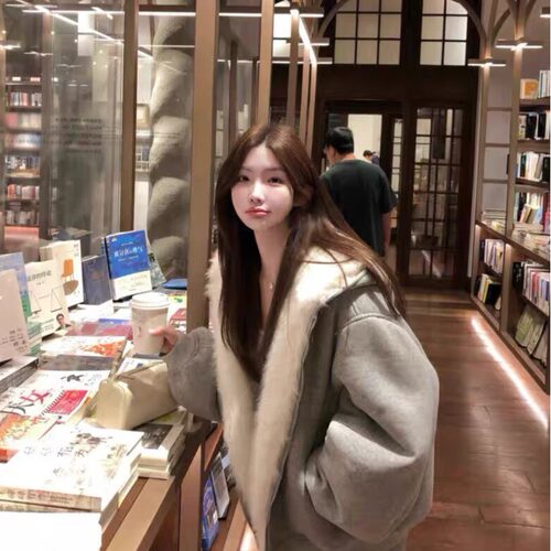 两面穿外套女冬2025新款座山雕棉服环保仿皮草加厚保暖连帽卫衣 - 图1