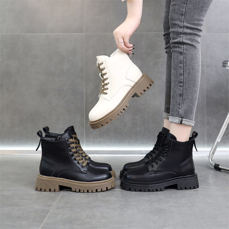 圆头厚底马丁靴女2025年新款低帮春秋单靴瘦瘦靴米白色短靴小码34,淘宝优惠券,粉丝福利购,淘宝优惠卷