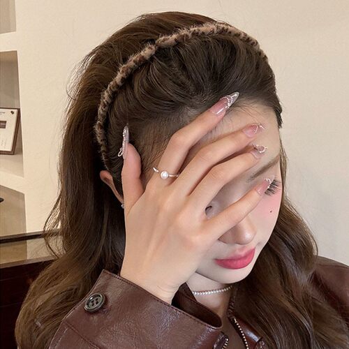 气质毛绒豹纹波浪发箍女蓬松纹理高颅顶洗脸压发头箍高级发饰发卡 - 图0