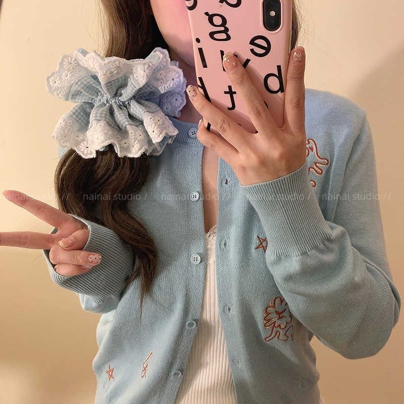 原创手作奶蓝芭蕾风格子重工烫钻蕾丝花边大肠发圈发绳女,淘宝优惠券,粉丝福利购,淘宝优惠卷