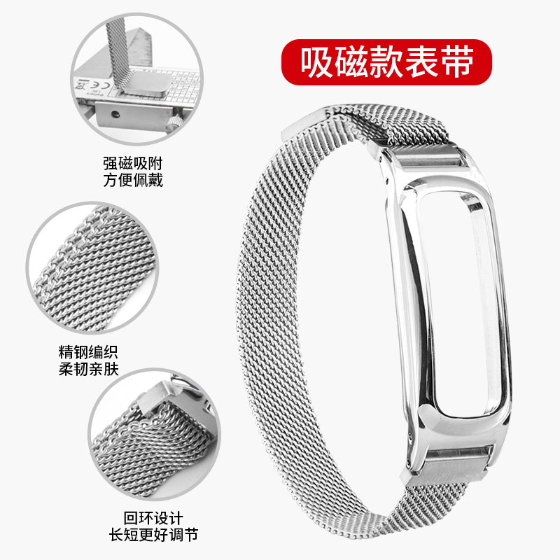 适用于荣耀手环Band4R表带华为手环AW70/3e/4e精灵版金属不锈钢腕-图2