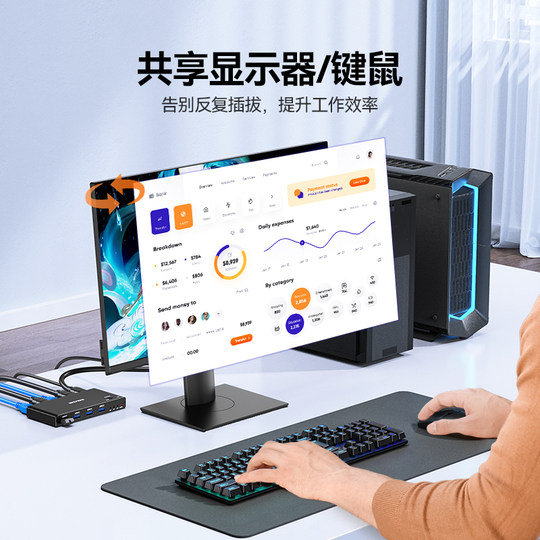 Shanze KVM switch HDMI2.0 video screen cutter two in and one out 4K/60Hz laptop connected to TV projection split screen shared display