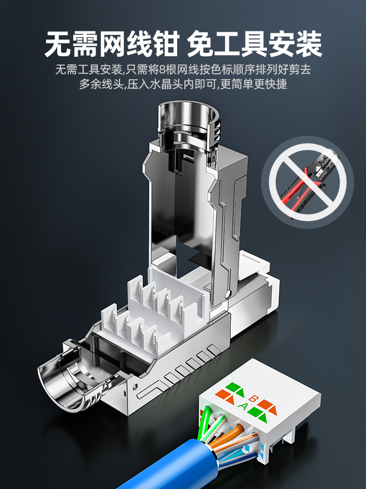 山泽免压水晶头5超六6七7类8八千兆网络免打工具压网线家用接头器-图0