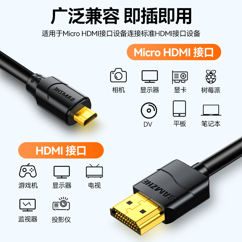 山泽micro hdmi转hdmi线高清连接相机电脑转接大小头微型直播接口-图2