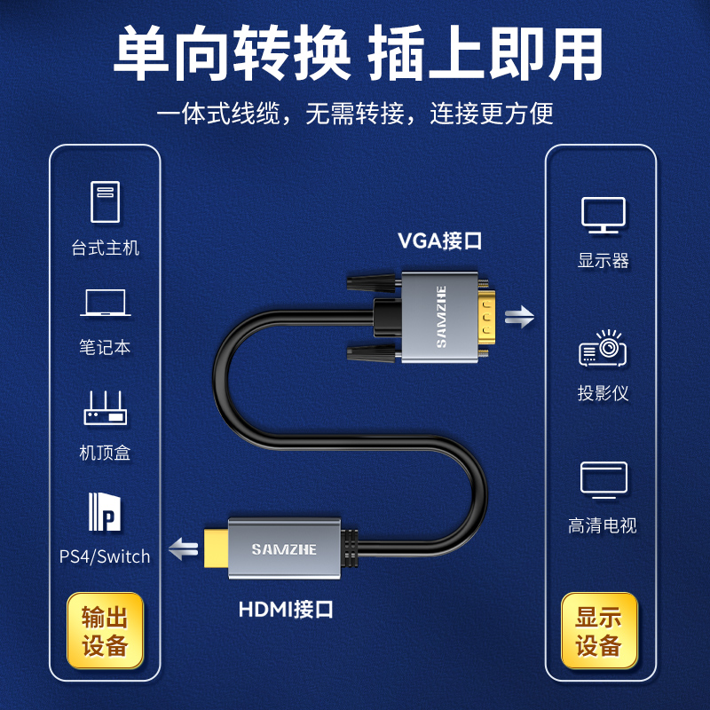 山泽hdmi转vga连接线笔记本电脑主机转换器显示器投影仪高清接头 - 图2