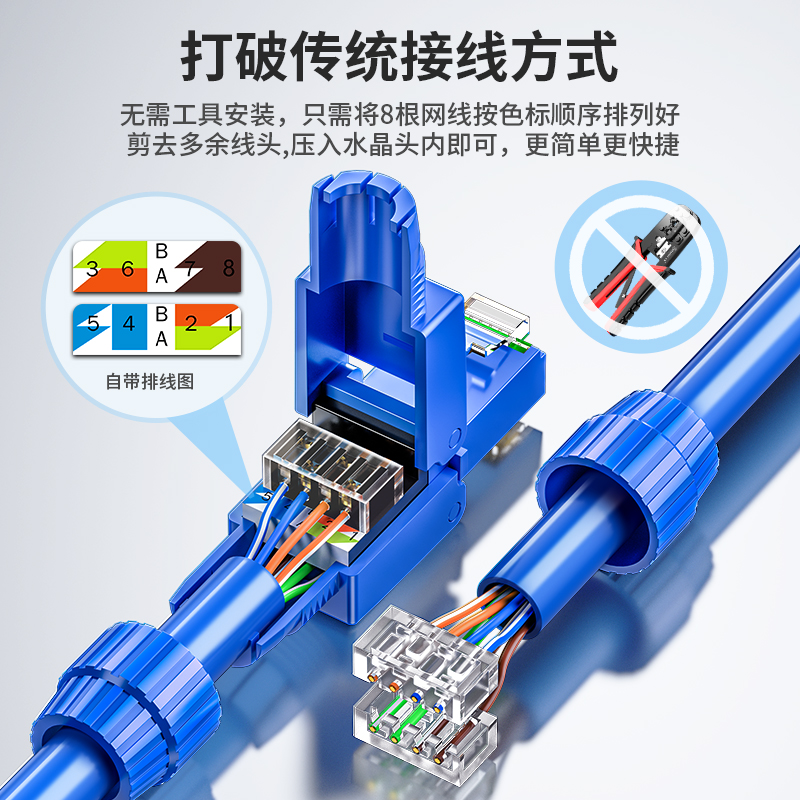 山泽免压水晶头超五5六6七7类8八千兆网络免工具压打网线家用接头-图0