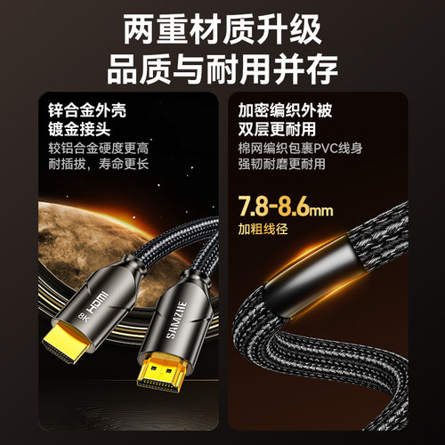 山泽hdmi2.1高清线8k电脑显示器视频连接电视机顶盒投影仪4K加长-图3