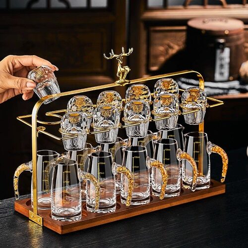 金箔水滴钻石白酒杯家用轻奢高档水晶创意小酒杯一口杯分酒器套装 - 图3